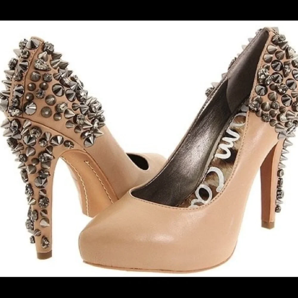 Sam Edelman Nude Spiked Leather Heels Size 6 - Picture 16 of 16